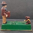  Vintage Cast Iron Monkey Bank Mechanical Coin Bank  Vgc Repro  