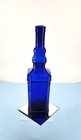Decorative Dark Cobalt Blue Art Glass Bottle Made In Spain Square 12  Tall Mcm