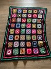 Granny Square Afghan Hand Crochet Multi-color Black Throw Blanket 54  X 40 