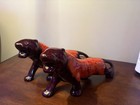 Two Vintage Black Panther Ceramic Figurine Mcm Art Deco 8  Black   Orange