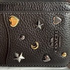 Coach Zip Card Case Black Refined Pebble Leather Gunmetal Rivets Nwt Heart Star