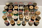 34 Vtg Large Sewing Thread Wood Spools Old Brands Crafts Display