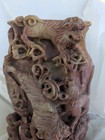 Antique Chinese Soapstone Carving Vase Fu Dogs Red Estate Asian Sculpture Old