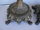 Vintage Pair Cast Metal Spelter Bronze brass Tone Footed Table Lamps Ornate
