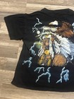 Vintage American Thunder Shirt Men L Native American Eagle Lightning Tribal 90s