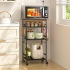 4 Tier Rolling Microwave Cart Kitchen Storage Rack W  Lockable Wheels Hooks New