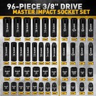 96-piece 3 8  Drive Impact Socket Set Sae 5 16 To 3 4-inch   Metric 8-22mm