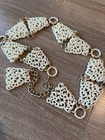Vintage Cream Gold Carved Plastic Belt Link Chain Bib Style Waist Wrap