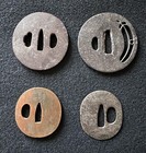 Edo Period Iron Copper Tsuba Set Of 4 - Antique Japanese Weapon Parts Used