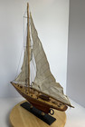 Vintage Wooden Pond Yacht Model Ship Sailboat  with Stand 25   h Nautical Decor