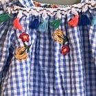 Pastourelle Pippa   Julie Blue Check Floral Embroidered Tasseled Shirt 2t