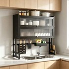 Double Layer Kitchen Sink Storage Rack With Cabinet Door Knife Holder Dish Rack