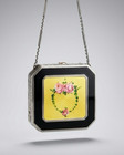 Art Deco Sterling Silver Guilloche Enamel Compact W  Wrist Chain - Eam Elgin