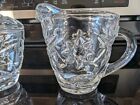Crystal Glass Sugar W lid And Creamer Star And Starburst Pattern Retro Vintage