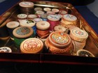 Mixed Lot Of Vintage Wooden Sewing Spools With Thread