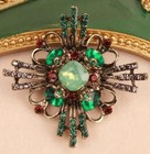 Vtg Shamrock Green Crystal Art Deco Celtic Cross Brooch Pin st Patricks Day Gift