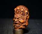 Chinese Antique Boxwood Wooden Carved Inlaid Gem Exquisite Statue Decor Art