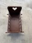 Vintage Doll Cradle Handmade Wooden Rocking Baby Bed Crib Heart Cutout Fragile  