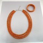 Jay King Necklace Bracelet Set Orange Coral Sterling Silver 925 Multi Strand