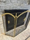 French Style 3-panel Fireplace Screen - Ornate Brass   Black Mesh 51x33   