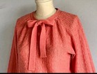 Vtg 1970s Coral salmon Colored Pussy- Bow Knitted-pulllover Jumper Sweater