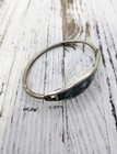 Vintage Silver Toned Blue Alpaca Mexico Hinged Abalone Bracelet 7 In