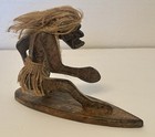 Vintage Wild Surfer Carved Wood   Jute Figurine Hawaii Tribal Tiki Decor
