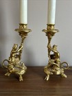 Pair Of Antique French Gilt Bronze Satyr Candlesticks Electrified Lamps
