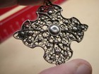 Antique   Vintage Filigree Silver Brooch - Shield   Gothic Cross Shape