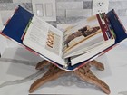 Vintage Carved Teak Wood Folding Stand Book Bible Cookbook Holder Mid Century