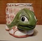 Vtg Mcm Green Turtle Planter In Sneakers Hand Painted Pottery Ceramics 2 Pcs