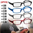 4 Pair Rectangular Spring Hinge Power Reading Reader Glasses For Men Women 1-3 0