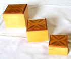 Vtg Set Of 3 Hand Chinese Beach Wood Nested Trinket Boxes W Pattern Lids