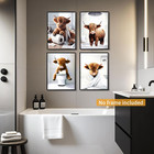 Funny Bathroom Highland Cow Wall Art  Brown Cute Cow Animal Canvas Posters Print