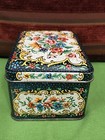 Vintage Daher Metal Hinged Decorative Tin Faux Needlepoint Floral Design England