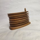 Vintage Mid Century Mcm 8 Pc Set Sere Hard Wood Teardrop Coasters Cork   Holder