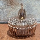 Vintage Cut Panel Glass Swan Lid Covered Powder Dish Trinket Box Vanity Jar