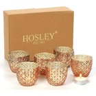  Set Of 6 Antique Gold Speckled Metallic Glass Led Votive Tealight Candle 