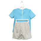 Nwt Abby   Evie Boys Chicken Shorts Set Size 6 Blue Embroidered Green Plaid