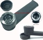 Silicone Pipe Flexible Handheld Tobacco Smoking With Glass Bowl   Cap Lid Black