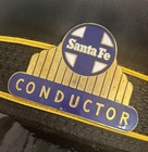 Vintage Original Santa Fe Railroad Brass Screw Back Conductor Hat   Badge