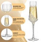 Mr And Mrs Wedding Champagne Flutes Set With Pearls Bride And Groom Toasting    