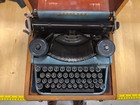 Antique Blue Underwood 4 Bank Typewriter W Wooden Crate Box Case  bh 