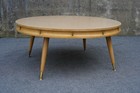 Mid Century Modern Ufo Round Limed Oak   Brass W  Formica Coffee Table - 36 