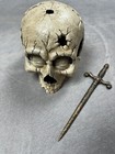 Vintage Large Cast Iron  Skull With Letter Opener Dagger - Eyes Open And Close