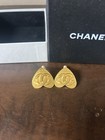 Vintage Chanel Cc Logos Heart Earrings Gold Plated Clip-on    authentic  