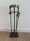 Vintage Mid-century Brass Duck Head Fireplace Tool Set   Stand