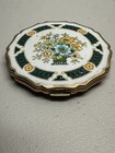 Stratton C 1950   s Vintage Compact Mirror  White Enamel Green White Blue Flower