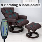 8-point Massage Recliner With Ottoman Heated Faux Leather Swivel Chair 30 In Bro