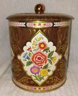 Vintage Daher Floral Tin Lidded Canister Container Made In England Shabby Decor